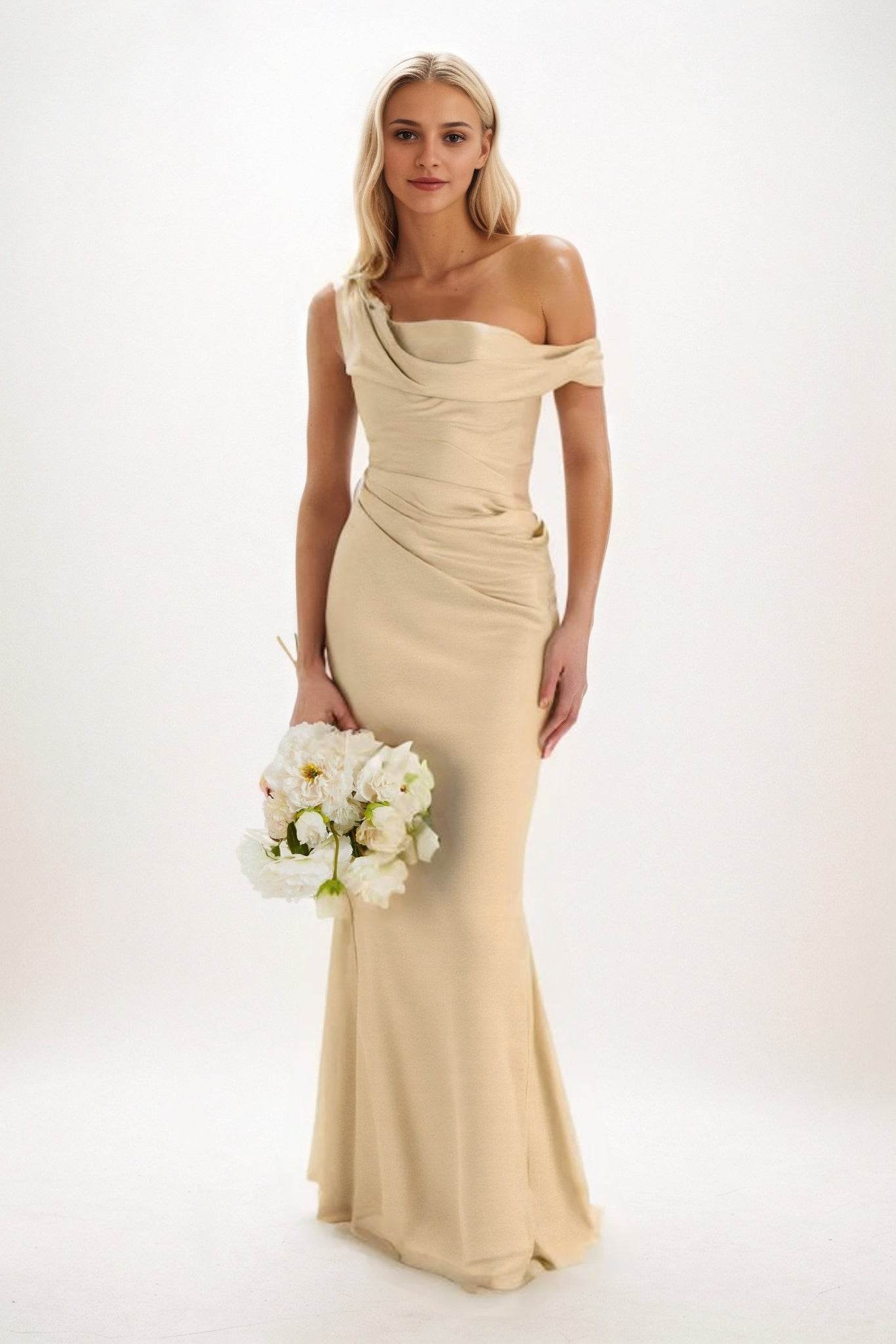 Sheath-Column Maxi Luxe Satin Bridesmaid Dress CB0815 - COCOMELODY